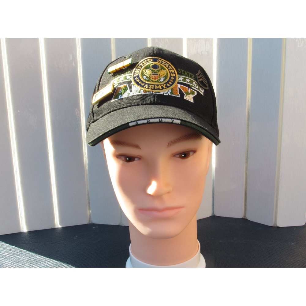 August Hat US Army Emblem Adjustable Baseball Cap Black Multi-color Ribbon Bars